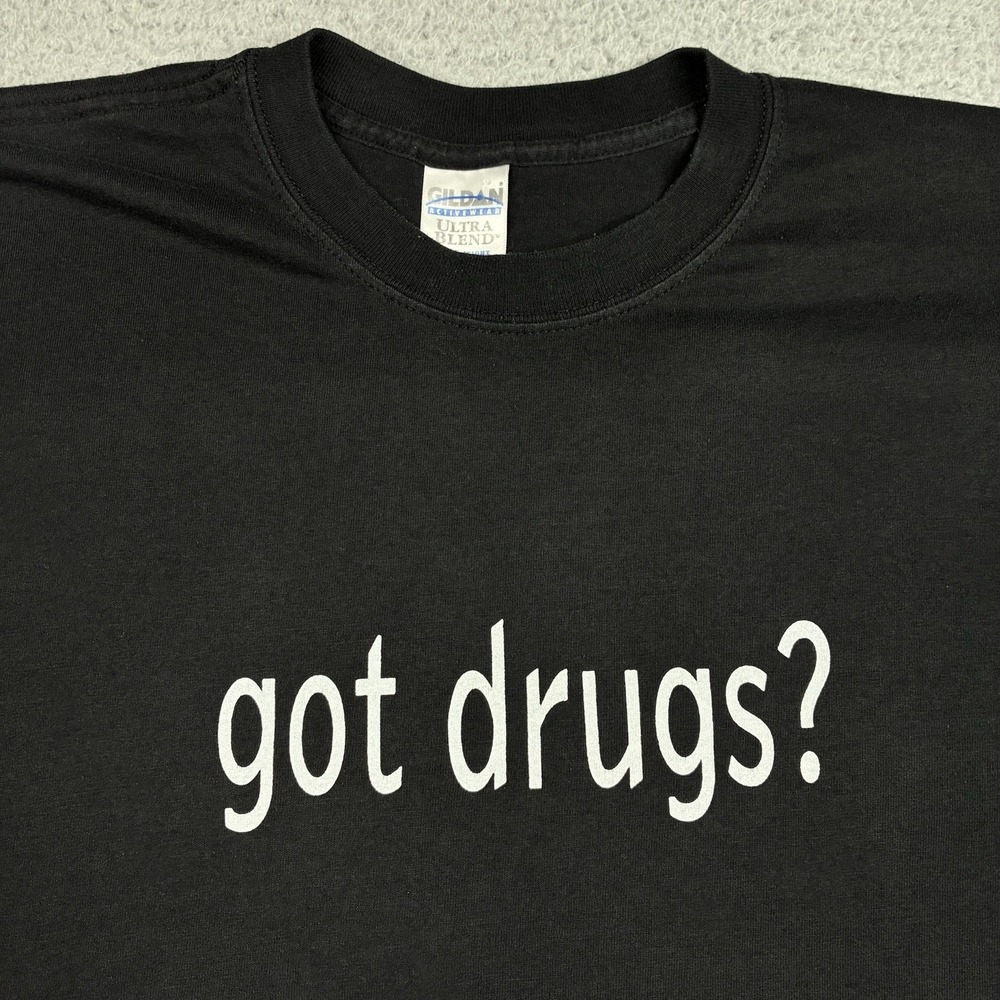 Vintage‎ Got Drugs? T-Shirt Men's XL Black Graphic Tee Novelty Rare Y2K